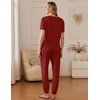 image:imageEkouaer Pajamas for Women Set 2 Pack Lounge Set Short Sleeve Pjs Joggers Long Pants Loungepwear with PocketsWine Redgrey Coffee