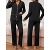 image:imageEkouaer Pajamas for Women Set Button Down Pj Long Sleeve Shirt and Pants Lounge Sets Fall Sleepwear with PocketsBlack