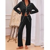 image:imageEkouaer Pajamas for Women Set Button Down Pj Long Sleeve Shirt and Pants Lounge Sets Fall Sleepwear with PocketsBlack