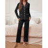 image:imageEkouaer Pajamas for Women Set Button Down Pj Long Sleeve Shirt and Pants Lounge Sets Fall Sleepwear with PocketsBlack