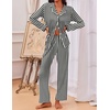 image:imageEkouaer Pajamas for Women Set Button Down Pj Long Sleeve Shirt and Pants Lounge Sets Fall Sleepwear with PocketsBlack Striped