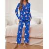 image:imageEkouaer Pajamas for Women Set Button Down Pj Long Sleeve Shirt and Pants Lounge Sets Fall Sleepwear with PocketsBlue Snowman