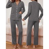 image:imageEkouaer Pajamas for Women Set Button Down Pj Long Sleeve Shirt and Pants Lounge Sets Fall Sleepwear with PocketsDark Heather Grey