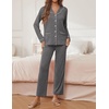 image:imageEkouaer Pajamas for Women Set Button Down Pj Long Sleeve Shirt and Pants Lounge Sets Fall Sleepwear with PocketsDark Heather Grey