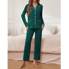 image:imageEkouaer Pajamas for Women Set Button Down Pj Long Sleeve Shirt and Pants Lounge Sets Fall Sleepwear with PocketsLake Green