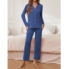 image:imageEkouaer Pajamas for Women Set Button Down Pj Long Sleeve Shirt and Pants Lounge Sets Fall Sleepwear with PocketsNavy