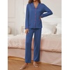 image:imageEkouaer Pajamas for Women Set Button Down Pj Long Sleeve Shirt and Pants Lounge Sets Fall Sleepwear with PocketsNavy