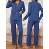image:imageEkouaer Pajamas for Women Set Button Down Pj Long Sleeve Shirt and Pants Lounge Sets Fall Sleepwear with PocketsNavy