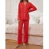 image:imageEkouaer Pajamas for Women Set Button Down Pj Long Sleeve Shirt and Pants Lounge Sets Fall Sleepwear with PocketsRed