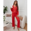 image:imageEkouaer Pajamas for Women Set Button Down Pj Long Sleeve Shirt and Pants Lounge Sets Fall Sleepwear with PocketsRed