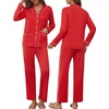 image:imageEkouaer Pajamas for Women Set Button Down Pj Long Sleeve Shirt and Pants Lounge Sets Fall Sleepwear with PocketsRed
