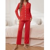 image:imageEkouaer Pajamas for Women Set Button Down Pj Long Sleeve Shirt and Pants Lounge Sets Fall Sleepwear with PocketsRed