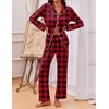 image:imageEkouaer Pajamas for Women Set Button Down Pj Long Sleeve Shirt and Pants Lounge Sets Fall Sleepwear with PocketsRed Plaid