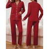 image:imageEkouaer Pajamas for Women Set Button Down Pj Long Sleeve Shirt and Pants Lounge Sets Fall Sleepwear with PocketsWine Red