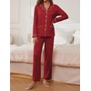 image:imageEkouaer Pajamas for Women Set Button Down Pj Long Sleeve Shirt and Pants Lounge Sets Fall Sleepwear with PocketsWine Red