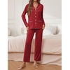 image:imageEkouaer Pajamas for Women Set Button Down Pj Long Sleeve Shirt and Pants Lounge Sets Fall Sleepwear with PocketsWine Red