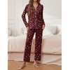 image:imageEkouaer Pajamas for Women Set Button Down Pj Long Sleeve Shirt and Pants Lounge Sets Fall Sleepwear with PocketsWine Red Cheetah