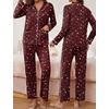 image:imageEkouaer Pajamas for Women Set Button Down Pj Long Sleeve Shirt and Pants Lounge Sets Fall Sleepwear with PocketsWine Red Cheetah