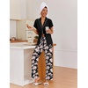 image:imageEkouaer Pajamas for Women Set Button Up Sleepwear Cute Pjs Ruffle Sleeve Notch Collar Loungewear with Long Pants SXXLBlack Floral