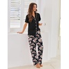 image:imageEkouaer Pajamas for Women Set Button Up Sleepwear Cute Pjs Ruffle Sleeve Notch Collar Loungewear with Long Pants SXXLBlack Floral