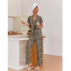 image:imageEkouaer Pajamas for Women Set Button Up Sleepwear Cute Pjs Ruffle Sleeve Notch Collar Loungewear with Long Pants SXXLBrown Leopard