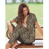 image:imageEkouaer Pajamas for Women Set Button Up Sleepwear Cute Pjs Ruffle Sleeve Notch Collar Loungewear with Long Pants SXXLBrown Leopard