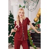image:imageEkouaer Pajamas for Women Set Button Up Sleepwear Cute Pjs Ruffle Sleeve Notch Collar Loungewear with Long Pants SXXLBurgundy