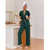image:imageEkouaer Pajamas for Women Set Button Up Sleepwear Cute Pjs Ruffle Sleeve Notch Collar Loungewear with Long Pants SXXLEmerald Green