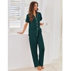 image:imageEkouaer Pajamas for Women Set Button Up Sleepwear Cute Pjs Ruffle Sleeve Notch Collar Loungewear with Long Pants SXXLEmerald Green