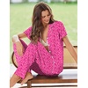 image:imageEkouaer Pajamas for Women Set Button Up Sleepwear Cute Pjs Ruffle Sleeve Notch Collar Loungewear with Long Pants SXXLHot Pink Cheetah
