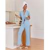 image:imageEkouaer Pajamas for Women Set Button Up Sleepwear Cute Pjs Ruffle Sleeve Notch Collar Loungewear with Long Pants SXXLLight Blue