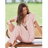 image:imageEkouaer Pajamas for Women Set Button Up Sleepwear Cute Pjs Ruffle Sleeve Notch Collar Loungewear with Long Pants SXXLLight Pink