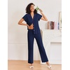 image:imageEkouaer Pajamas for Women Set Button Up Sleepwear Cute Pjs Ruffle Sleeve Notch Collar Loungewear with Long Pants SXXLNavy Blue