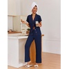 image:imageEkouaer Pajamas for Women Set Button Up Sleepwear Cute Pjs Ruffle Sleeve Notch Collar Loungewear with Long Pants SXXLNavy Blue