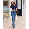 image:imageEkouaer Pajamas for Women Set Button Up Sleepwear Cute Pjs Ruffle Sleeve Notch Collar Loungewear with Long Pants SXXLNavy Blue