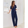 image:imageEkouaer Pajamas for Women Set Button Up Sleepwear Cute Pjs Ruffle Sleeve Notch Collar Loungewear with Long Pants SXXLNavy Blue