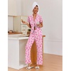image:imageEkouaer Pajamas for Women Set Button Up Sleepwear Cute Pjs Ruffle Sleeve Notch Collar Loungewear with Long Pants SXXLPink Bow Tie