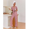 image:imageEkouaer Pajamas for Women Set Button Up Sleepwear Cute Pjs Ruffle Sleeve Notch Collar Loungewear with Long Pants SXXLPink Leopard Love