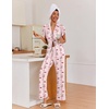 image:imageEkouaer Pajamas for Women Set Button Up Sleepwear Cute Pjs Ruffle Sleeve Notch Collar Loungewear with Long Pants SXXLPink Striped Bow Teddy