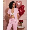 image:imageEkouaer Pajamas for Women Set Button Up Sleepwear Cute Pjs Ruffle Sleeve Notch Collar Loungewear with Long Pants SXXLPink Striped Love