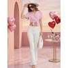 image:imageEkouaer Pajamas for Women Set Button Up Sleepwear Cute Pjs Ruffle Sleeve Notch Collar Loungewear with Long Pants SXXLPink Striped Love