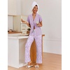 image:imageEkouaer Pajamas for Women Set Button Up Sleepwear Cute Pjs Ruffle Sleeve Notch Collar Loungewear with Long Pants SXXLPurple Flower
