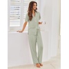image:imageEkouaer Pajamas for Women Set Button Up Sleepwear Cute Pjs Ruffle Sleeve Notch Collar Loungewear with Long Pants SXXLSage Green