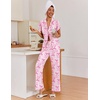 image:imageEkouaer Pajamas for Women Set Button Up Sleepwear Cute Pjs Ruffle Sleeve Notch Collar Loungewear with Long Pants SXXLStripe Bow Tie