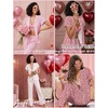 image:imageEkouaer Pajamas for Women Set Button Up Sleepwear Cute Pjs Ruffle Sleeve Notch Collar Loungewear with Long Pants SXXLWhite Love