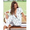 image:imageEkouaer Pajamas for Women Set Button Up Sleepwear Cute Pjs Ruffle Sleeve Notch Collar Loungewear with Long Pants SXXLWhite Sea Shell