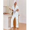 image:imageEkouaer Pajamas for Women Set Button Up Sleepwear Cute Pjs Ruffle Sleeve Notch Collar Loungewear with Long Pants SXXLWhite Sea Shell