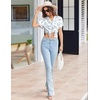 image:imageEkouaer Pajamas for Women Set Button Up Sleepwear Cute Pjs Ruffle Sleeve Notch Collar Loungewear with Long Pants SXXLWhite Sea Shell