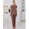 image:imageEkouaer Pajamas for Women Set Short Sleeve Lounge Set Jogger Pants Pjs Soft Sleepwear with Pockets SXXLBrown