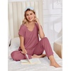image:imageEkouaer Pajamas for Women Set Short Sleeve Lounge Set Jogger Pants Pjs Soft Sleepwear with Pockets SXXLGrey Purple Red